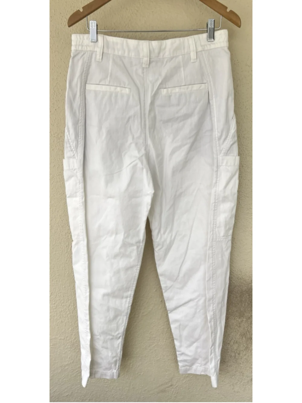 Brunello Cucinelli White Linen Blend Barrel Cargo Pants Tapered Women’s Size 6